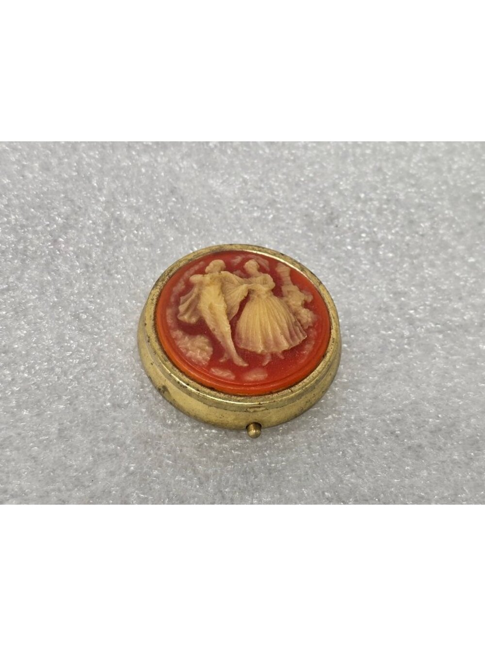 Vintage Gold-Tone Cameo Pill Box With 3 Compartments & Hinged Lid Victorian